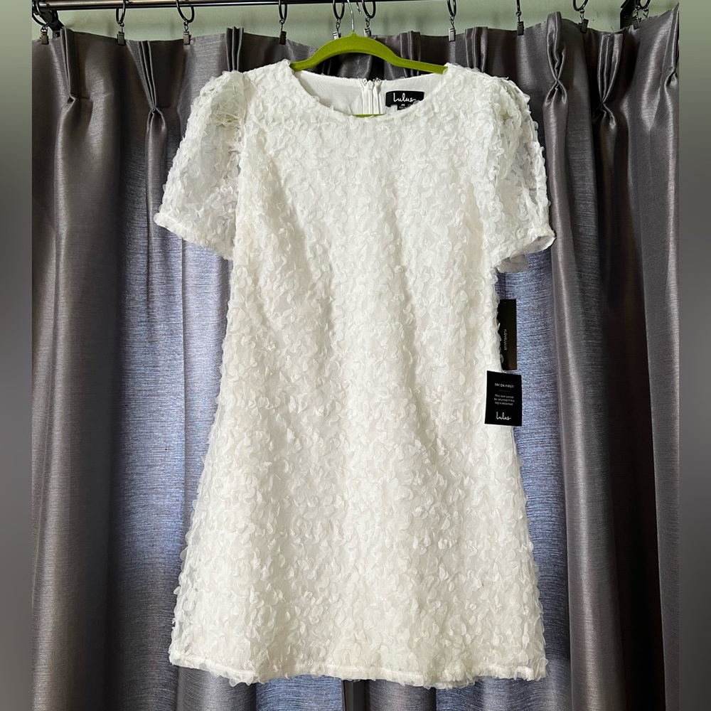 Lulus Always For You White Puff Sleeve Mini Dress, size Medium